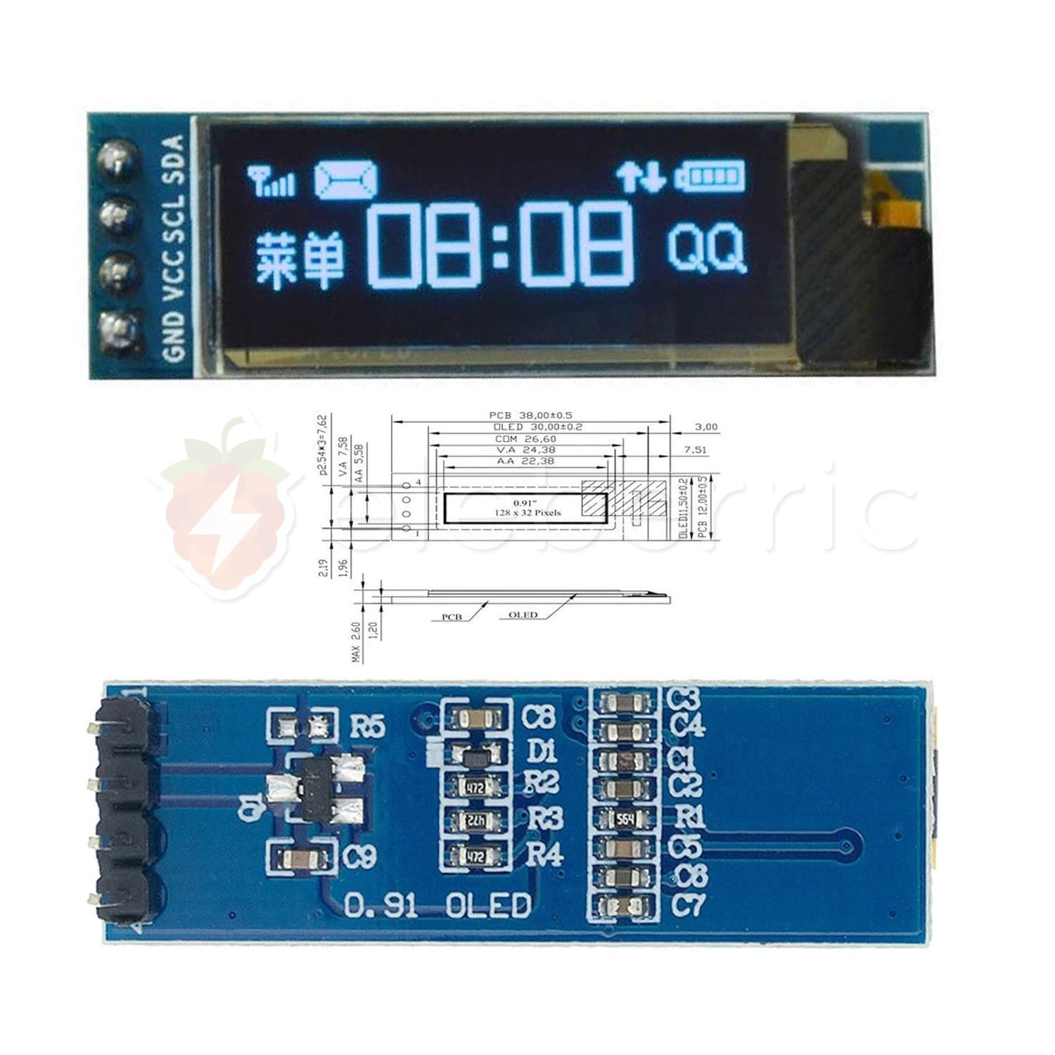 0.91 inch OLED Display White 128×32 I2C IIC 4 Pin - View 3