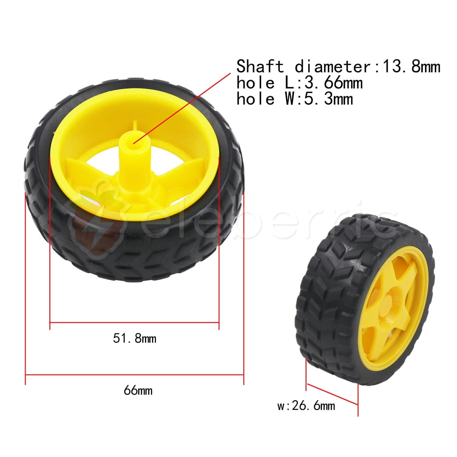 65mm Wheel for Arduino Robotic Car (Yellow) - View 4