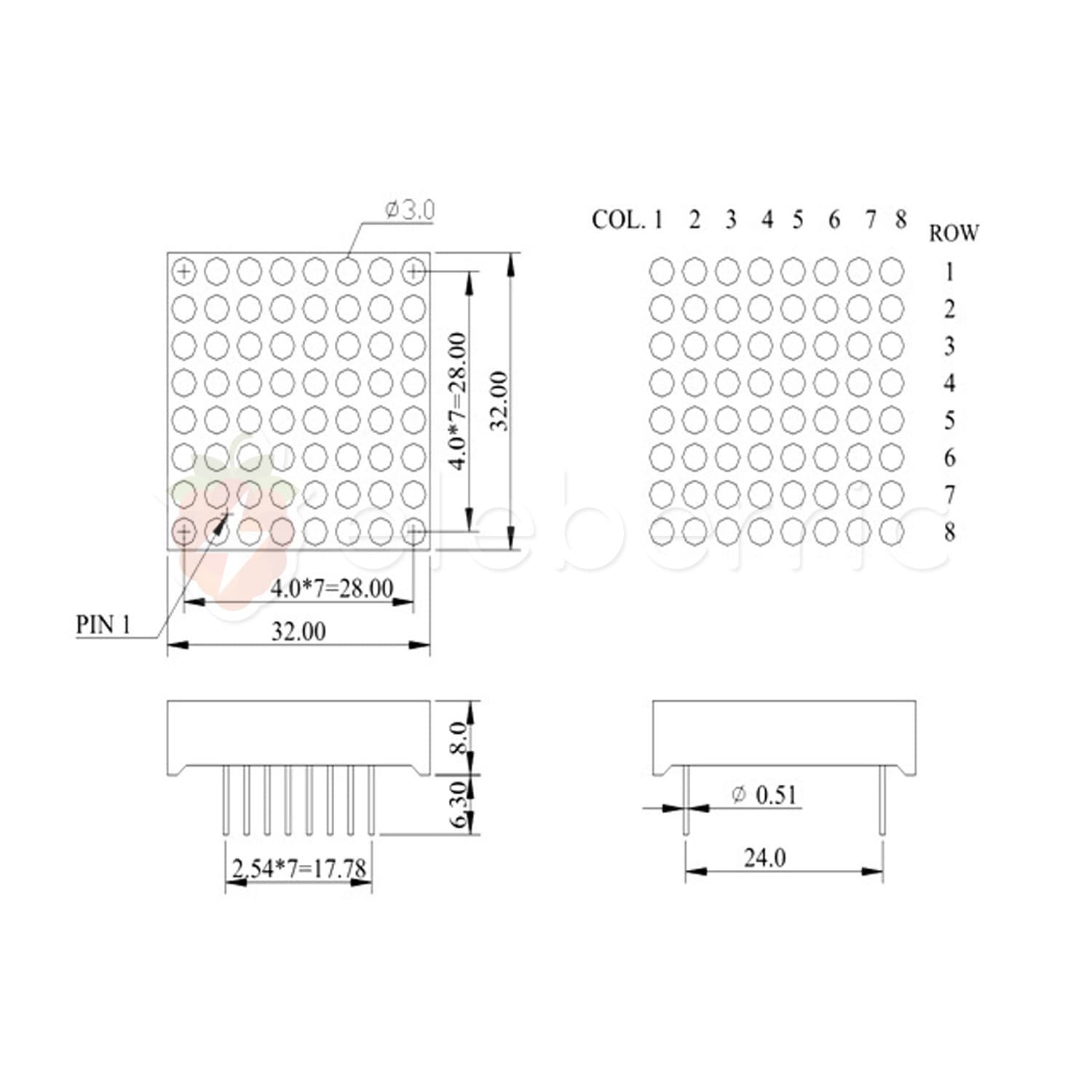 Dot Matrix 8×8 LED Display Red Common Cathode - View 6