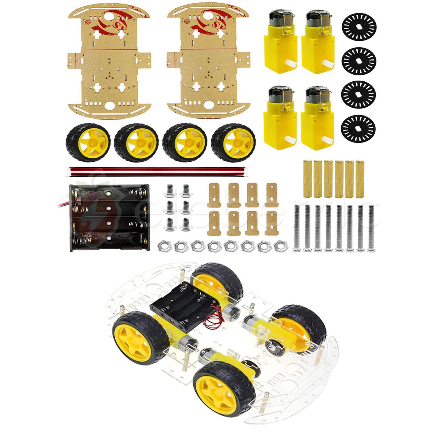 4WD Smart Robotic Car Acrylic Chassis Kit Full View 1